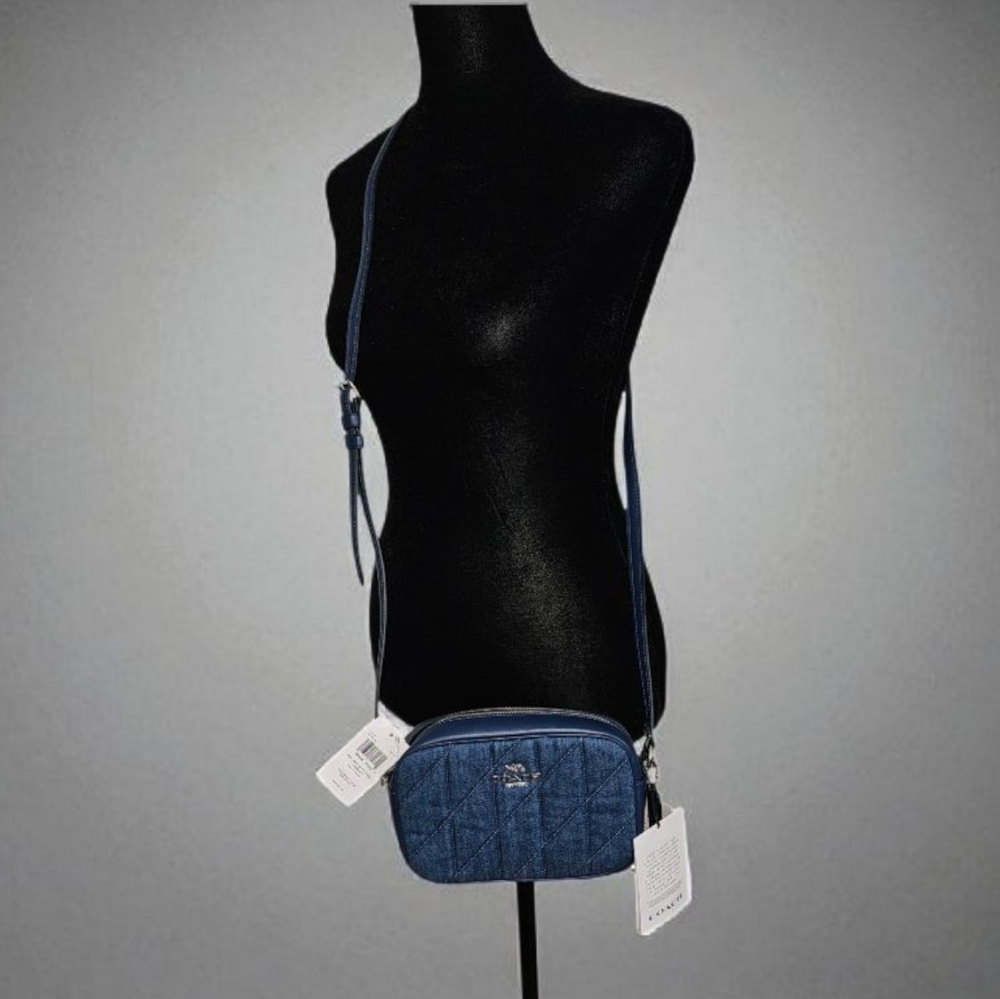COACH Mini Jamie Navy Quilted Denim Crossbody Camera Bag - Picture 3 of 14